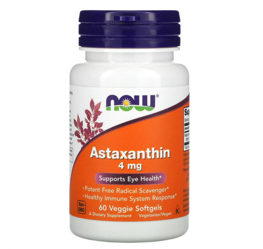NOW Foods, астаксантин, 4 мг, 60 растительных капсул