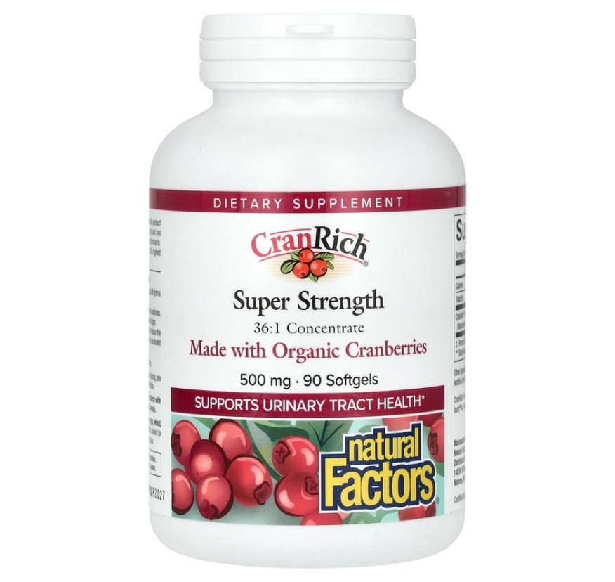 Natural Factors, CranRich, Super Strength, клюква, 500 мг, 90 капсул