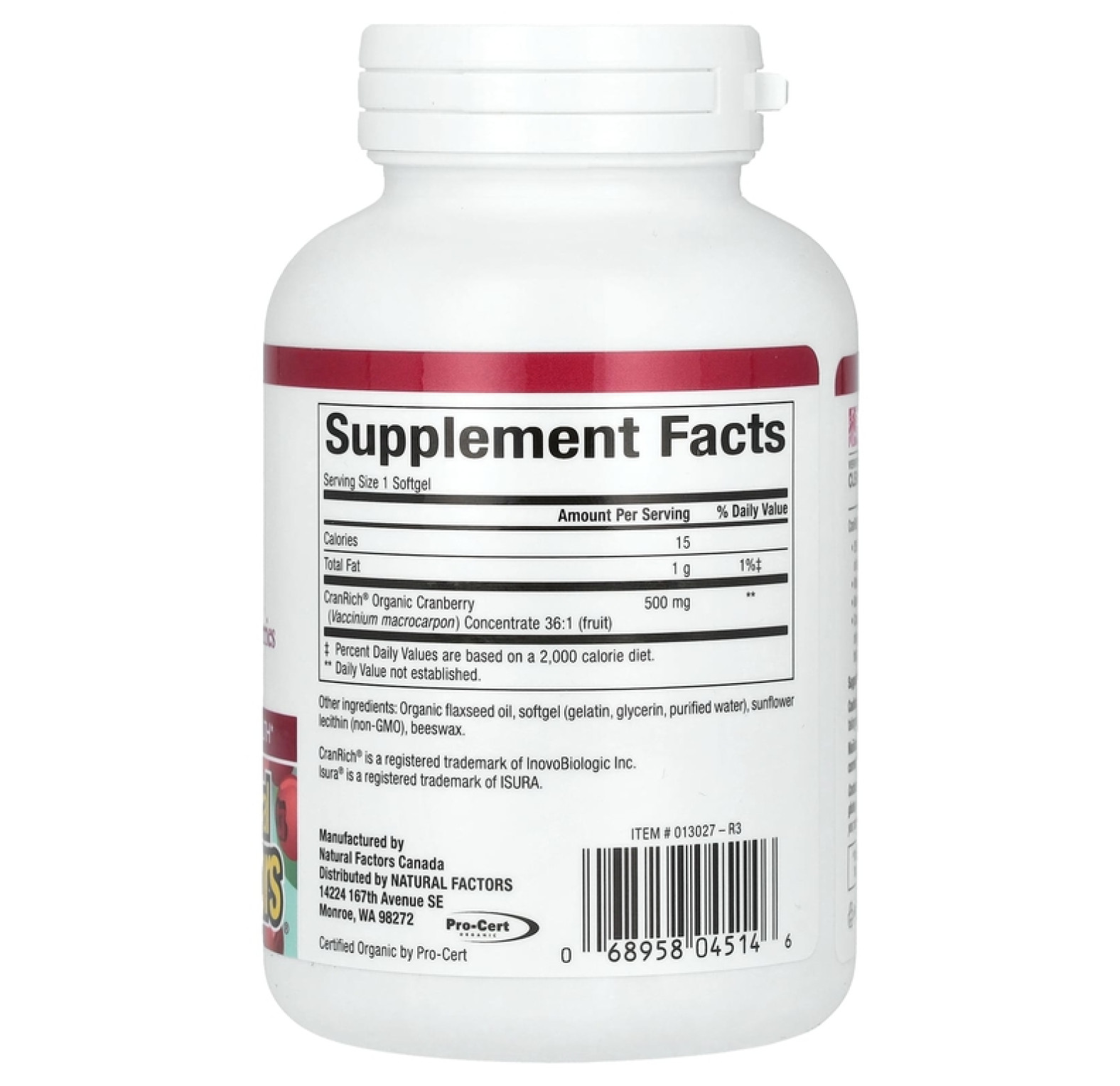 Natural Factors, CranRich, Super Strength, клюква, 500 мг, 90 капсул