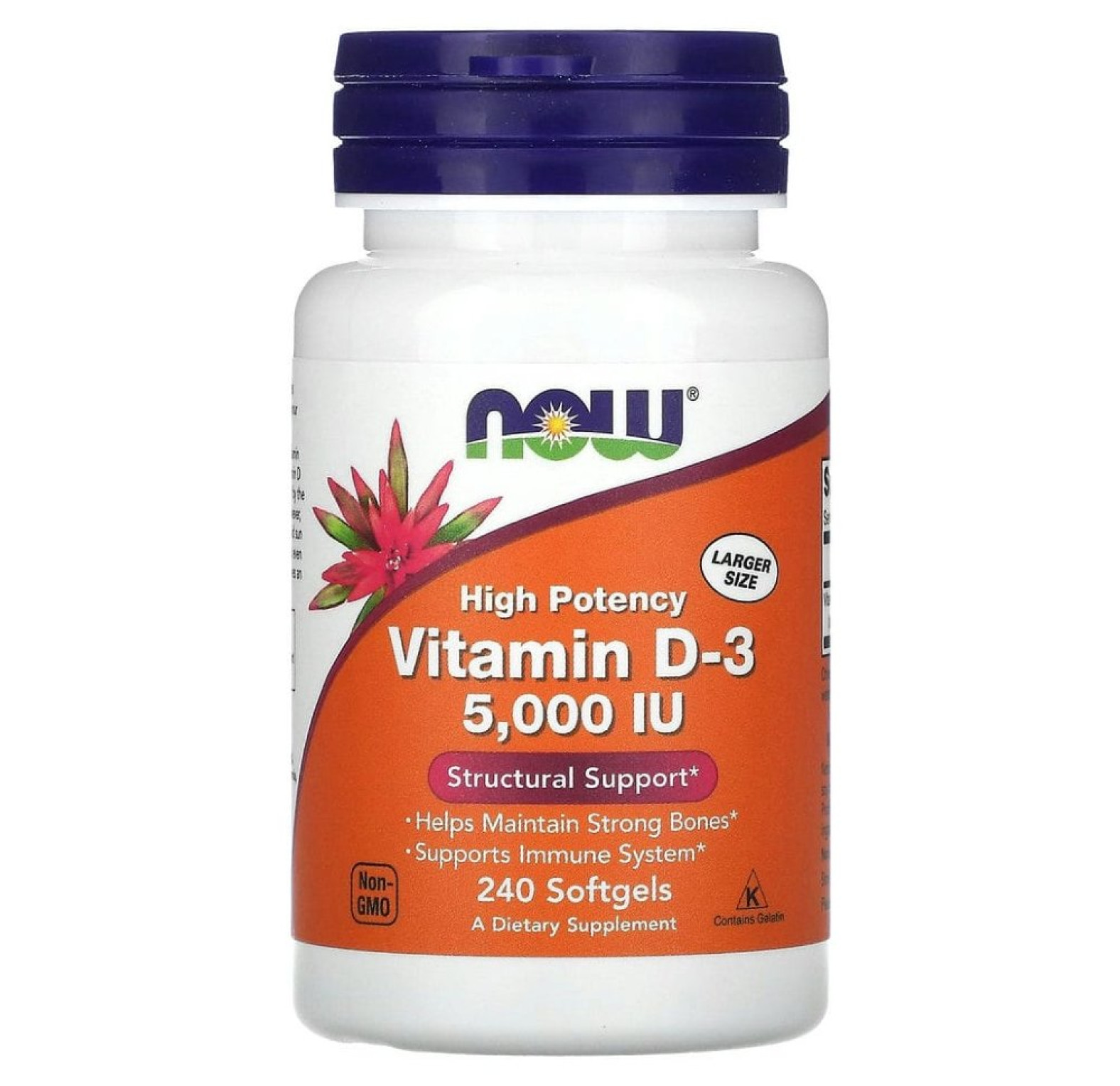 NOW Foods, Витамин D3, высокая эффективность, 125 мкг (5000 МЕ), 240 мягких таблеток