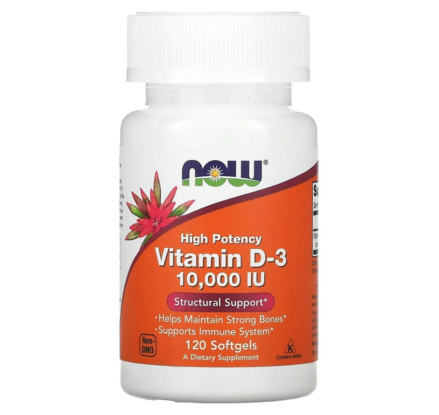 NOW Foods, Высокоэффективный витамин D-3, 250 мкг (10 000 МЕ), 120 мягких таблеток