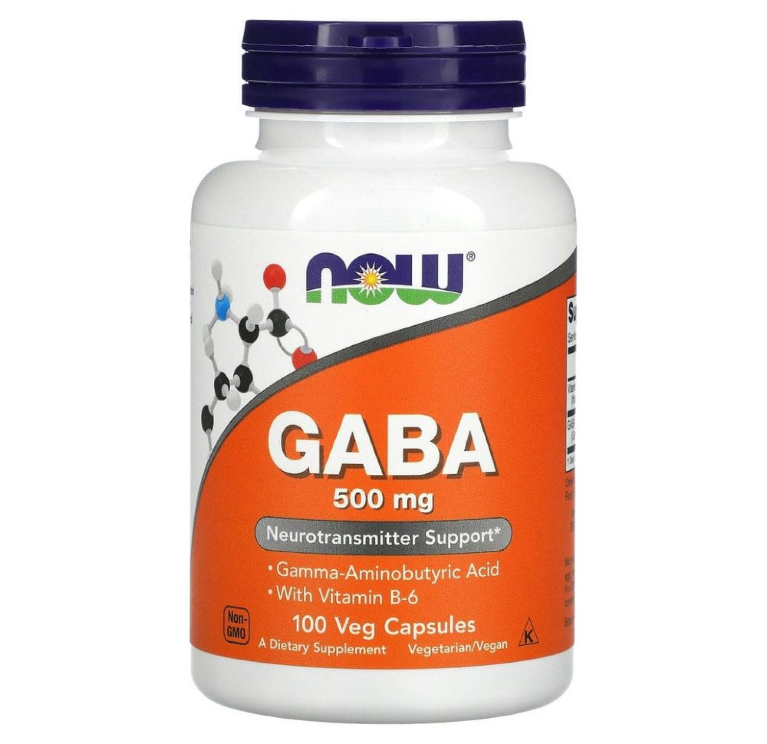NOW Foods, ГАМК с витамином B6, 500 мг, 100 вегетарианских капсул