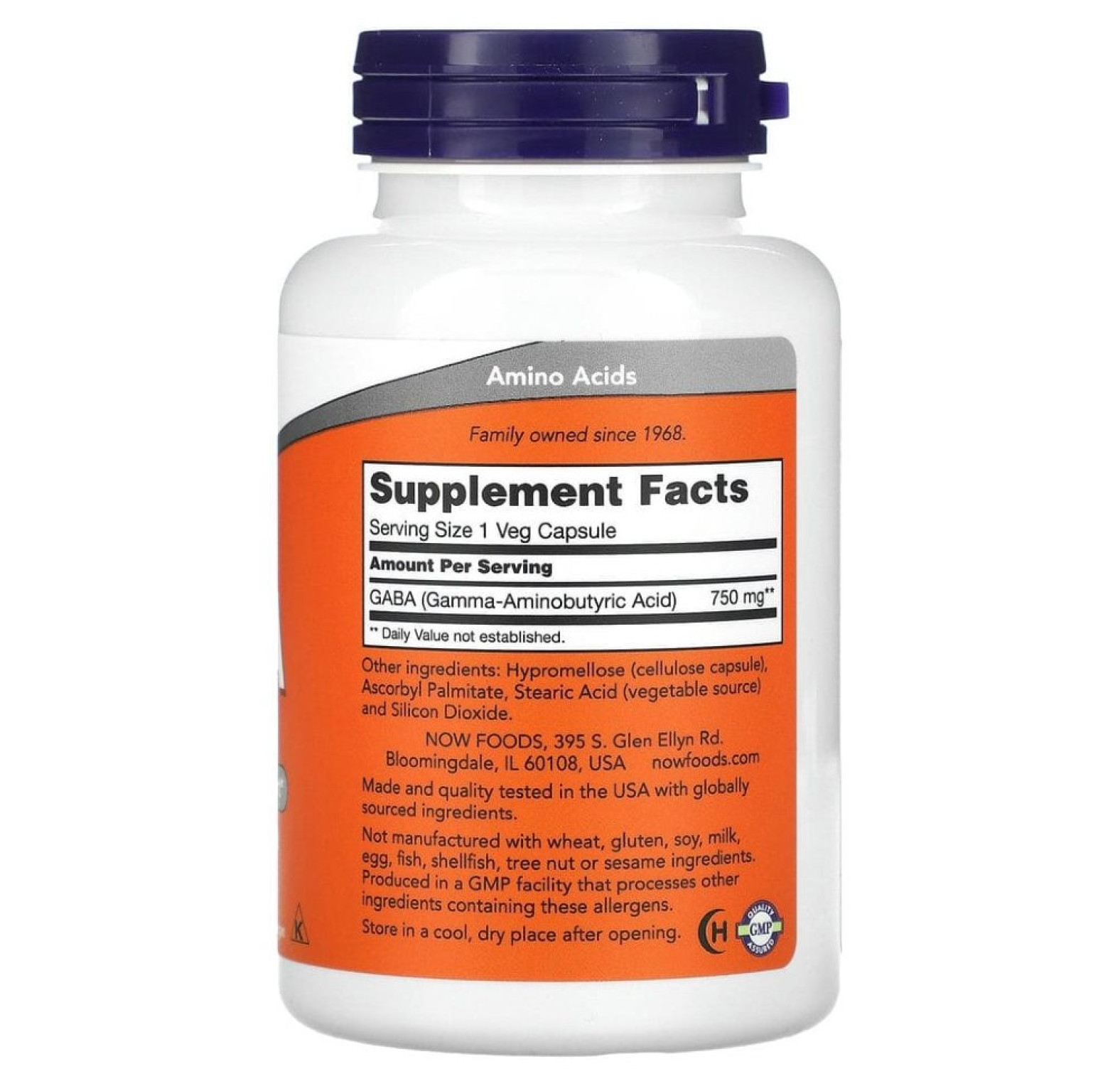 NOW Foods, ГАМК, 750 мг, 100 растительных капсул