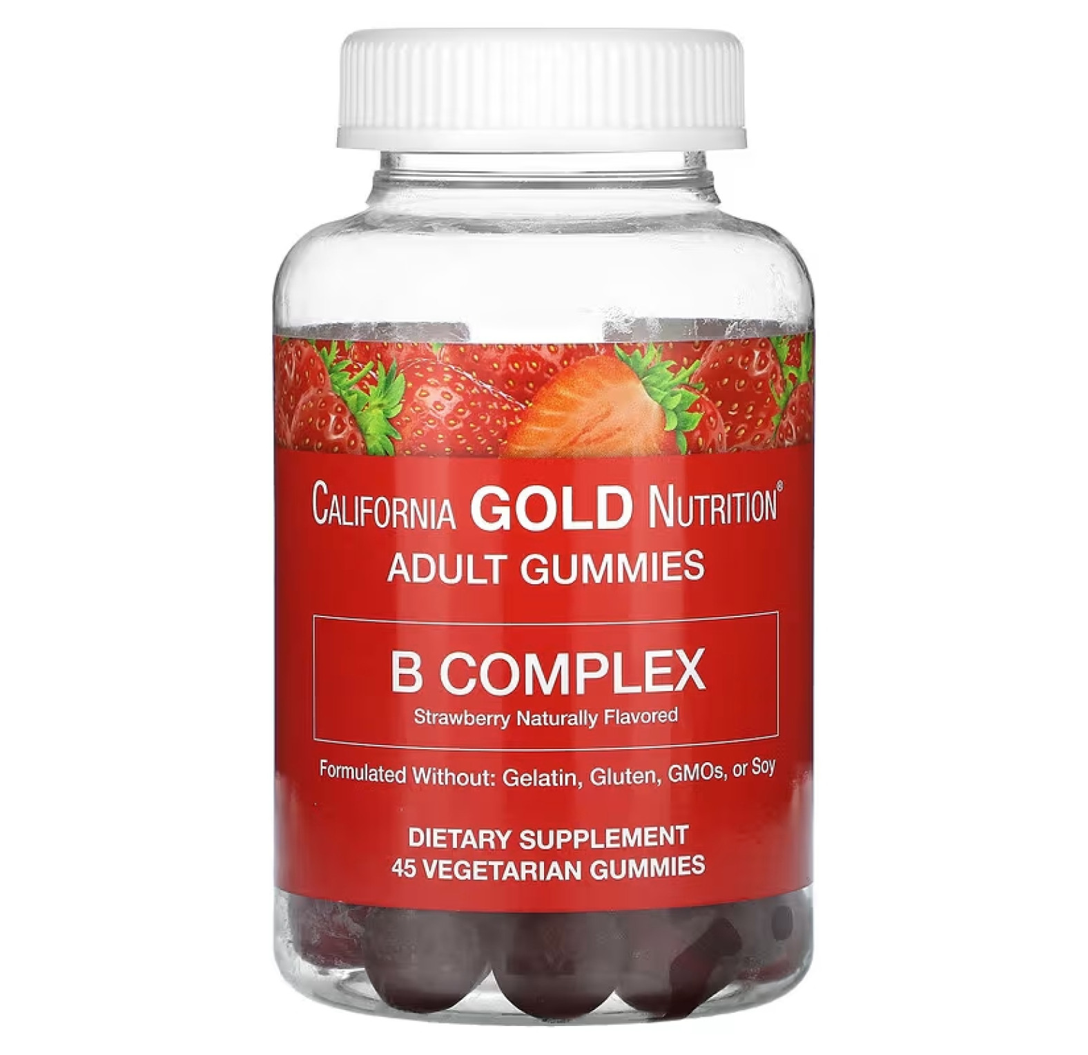 California Gold Nutrition, Жевательные таблетки с комплексом витаминов группы B, без желатина и глютена, натуральный клубничный вкус, 45 жевательных таблеток