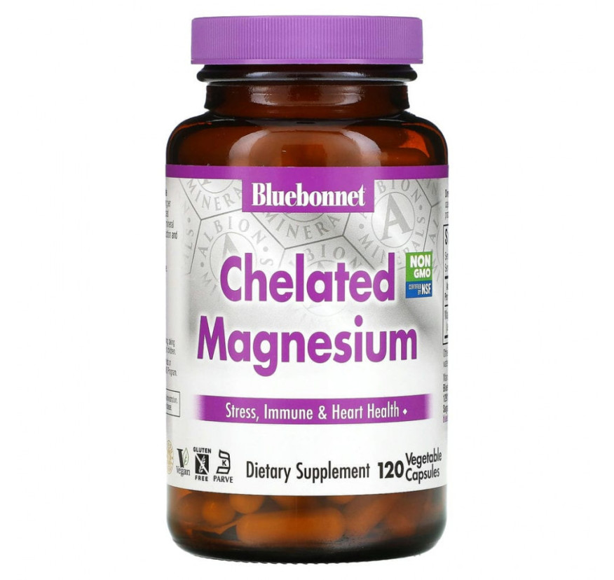 Bluebonnet Nutrition, хелатный магний, 120 растительных капсул