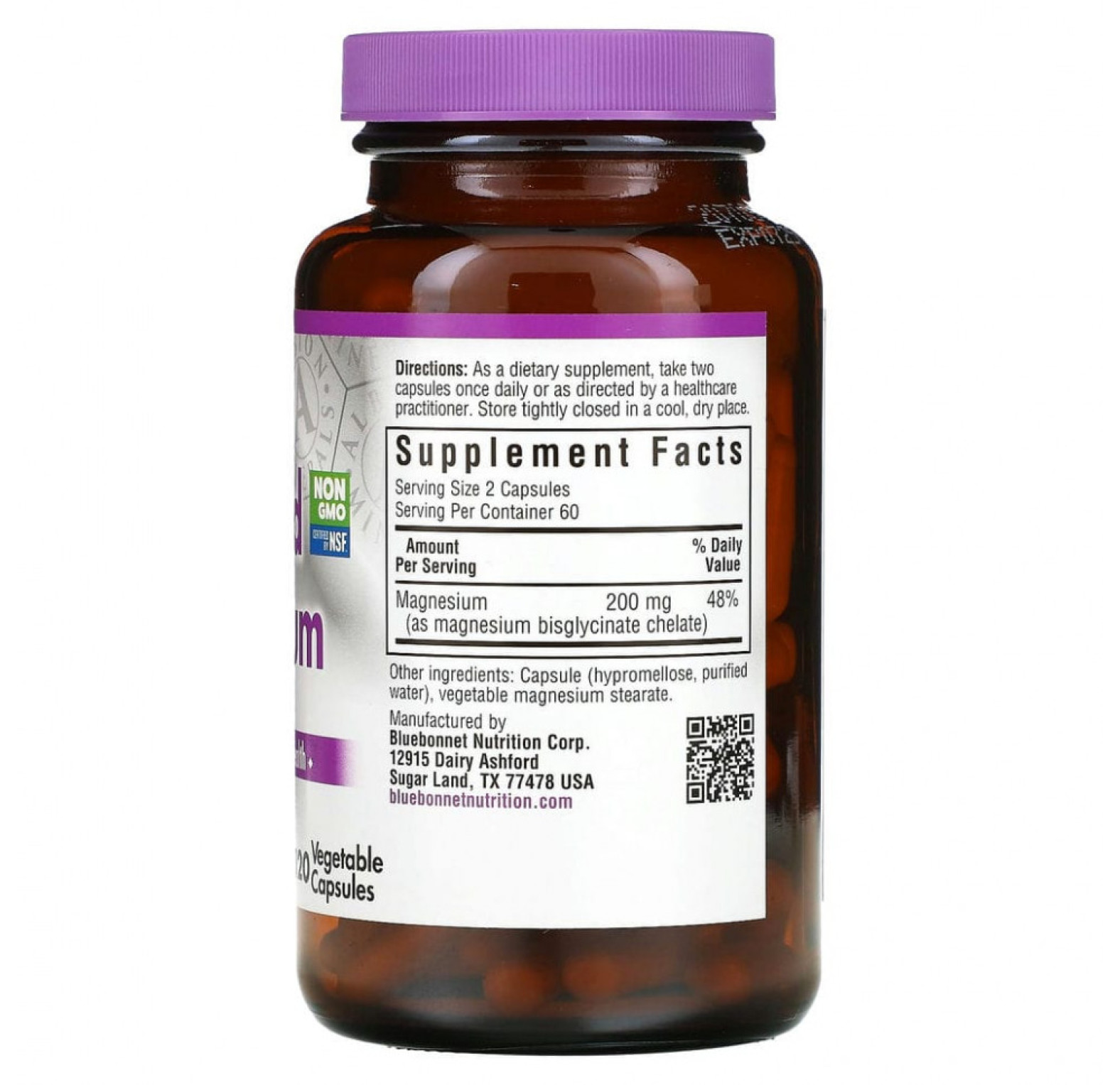 Bluebonnet Nutrition, хелатный магний, 120 растительных капсул