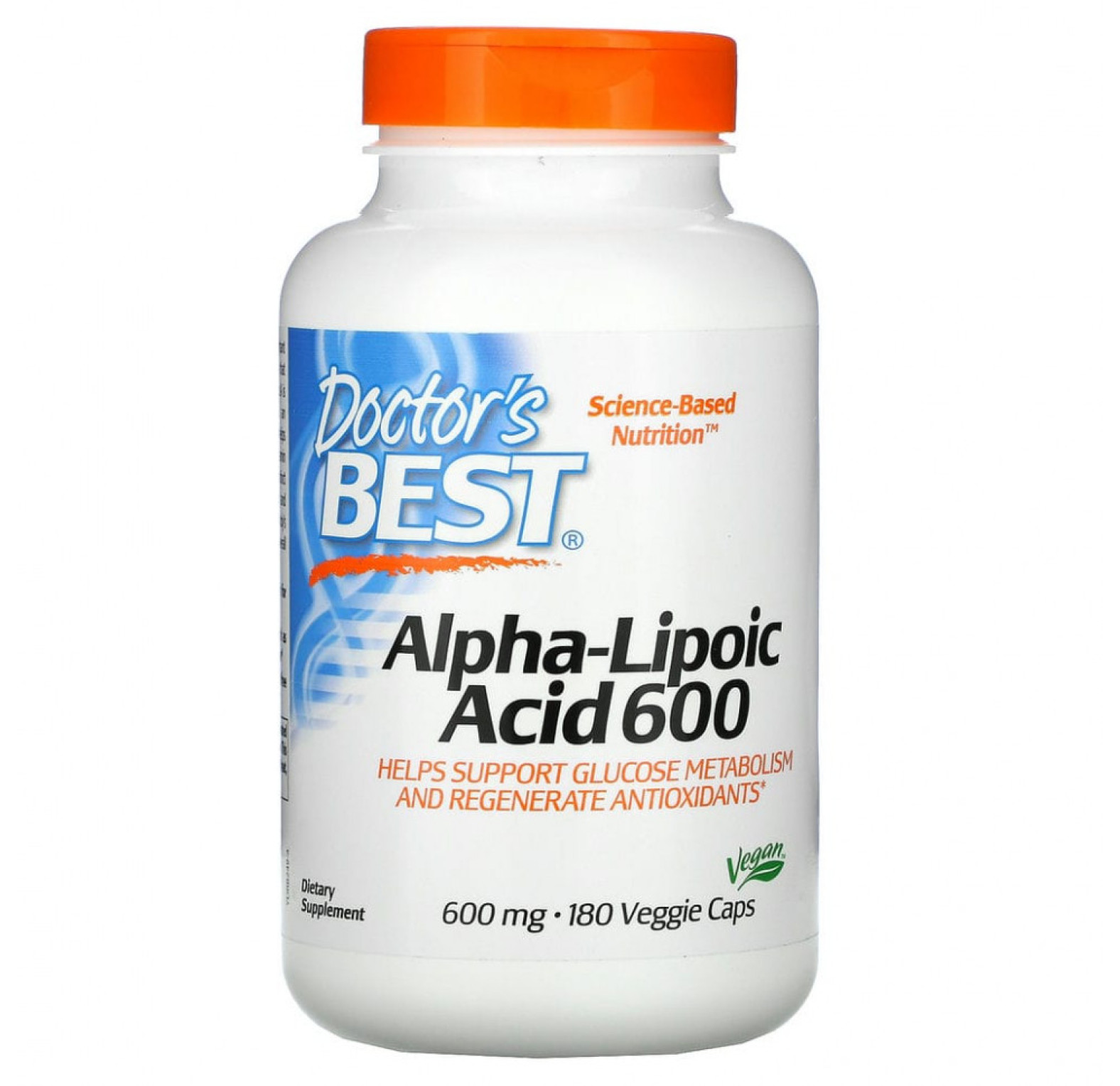 Doctor's Best, альфа-липоевая кислота 600, 600 мг, 180 вегетарианских капсул