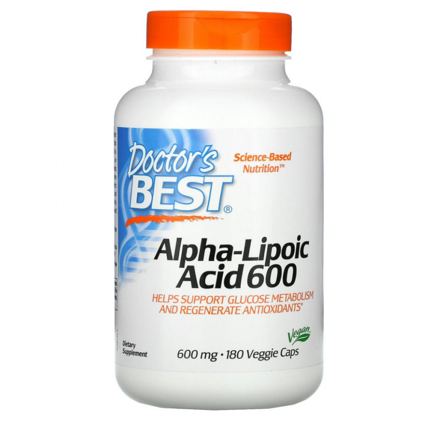 Doctor's Best, альфа-липоевая кислота 600, 600 мг, 180 вегетарианских капсул