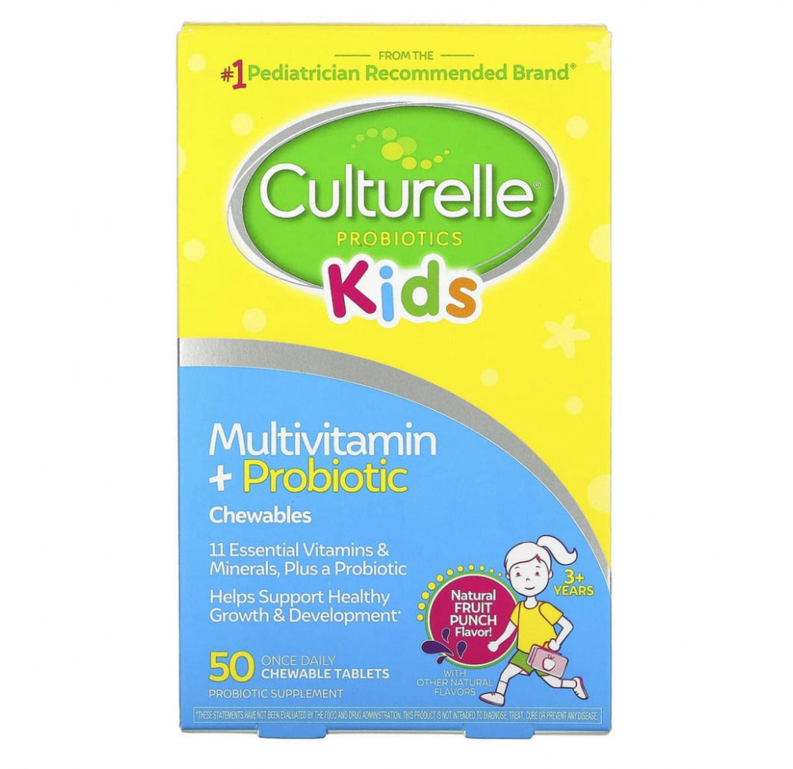 Culturelle, мультивитамины и пробиотики для детей от 3 лет, натуральный фруктовый пунш, 50 жевательных таблеток