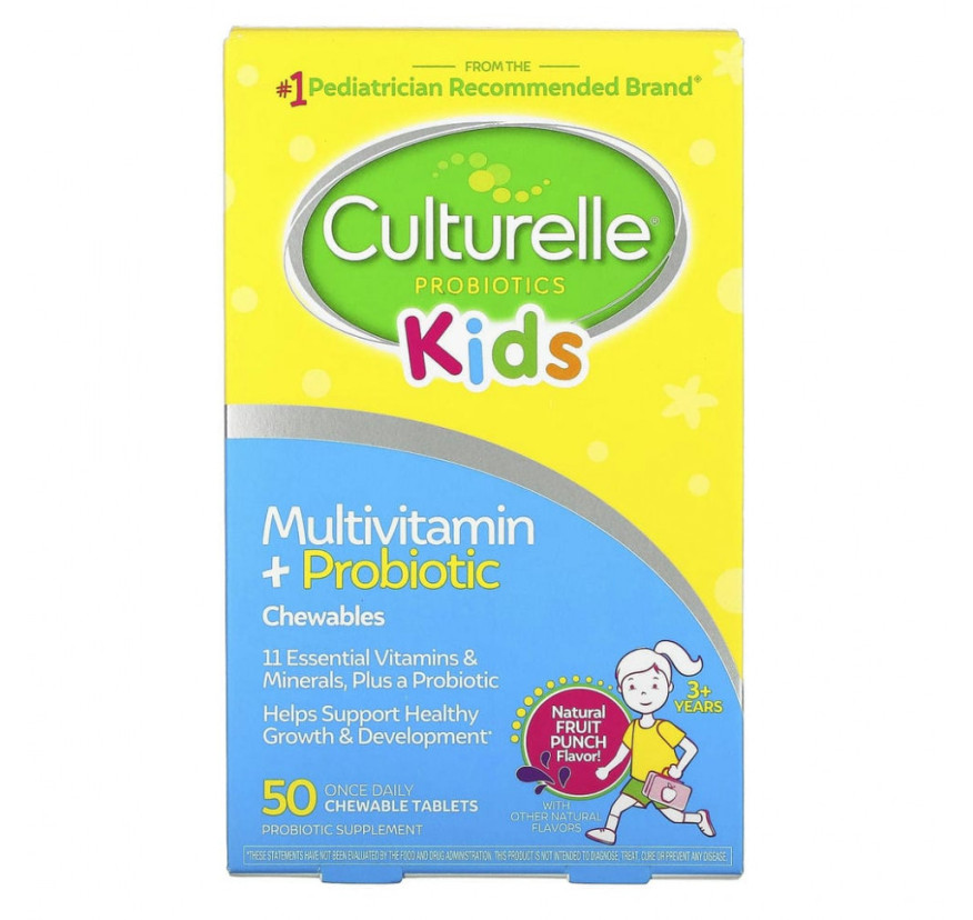 Culturelle, мультивитамины и пробиотики для детей от 3 лет, натуральный фруктовый пунш, 50 жевательных таблеток