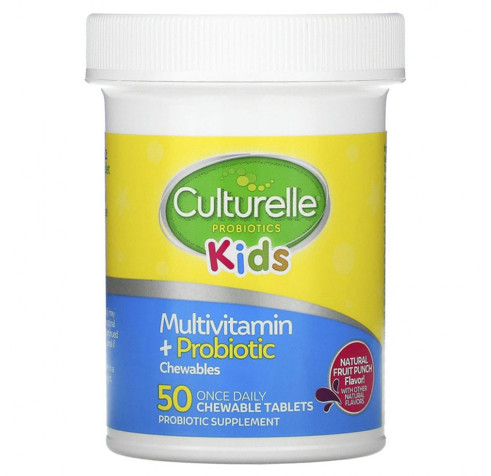 Culturelle, мультивитамины и пробиотики для детей от 3 лет, натуральный фруктовый пунш, 50 жевательных таблеток
