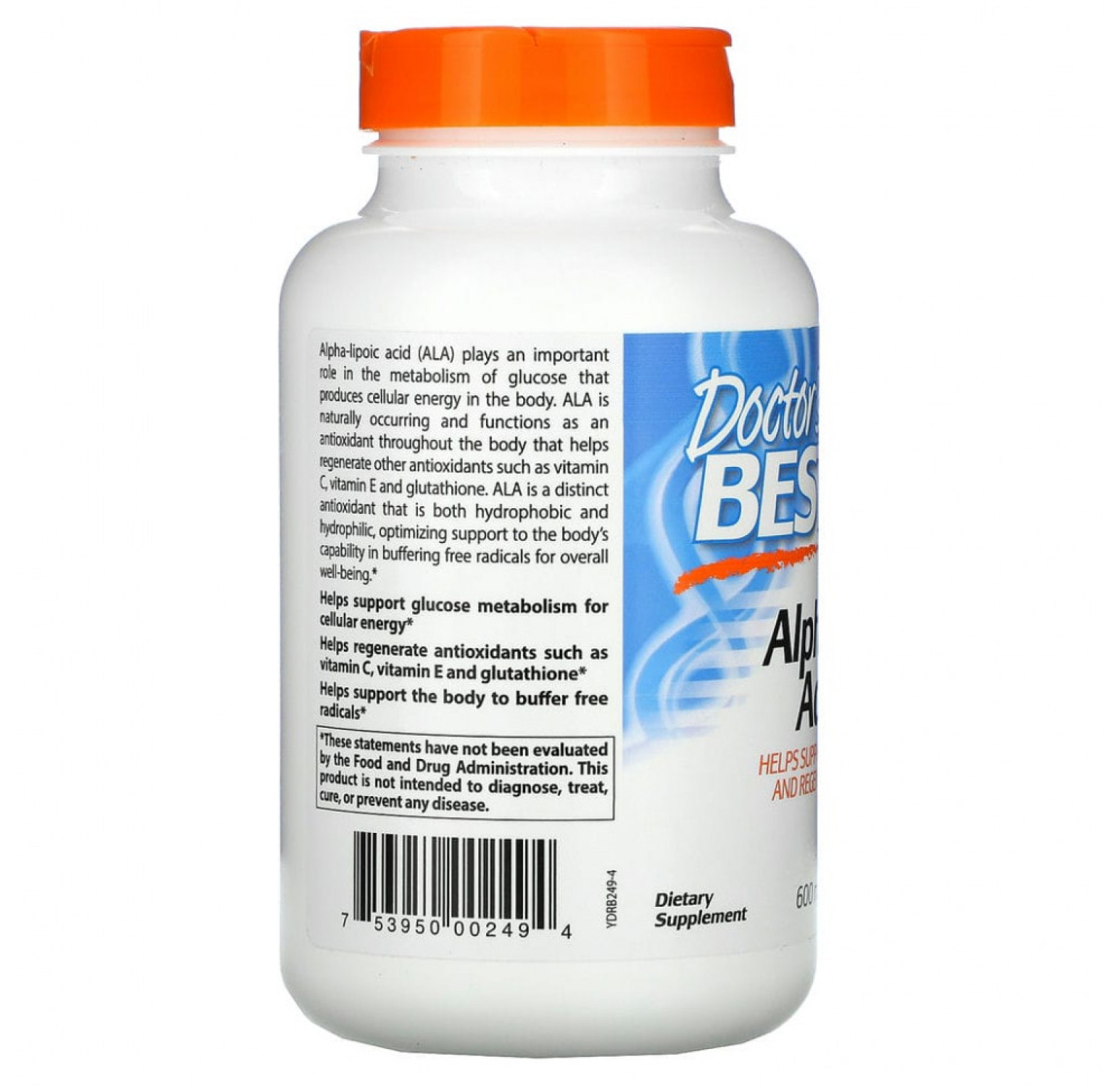 Doctor's Best, альфа-липоевая кислота 600, 600 мг, 180 вегетарианских капсул