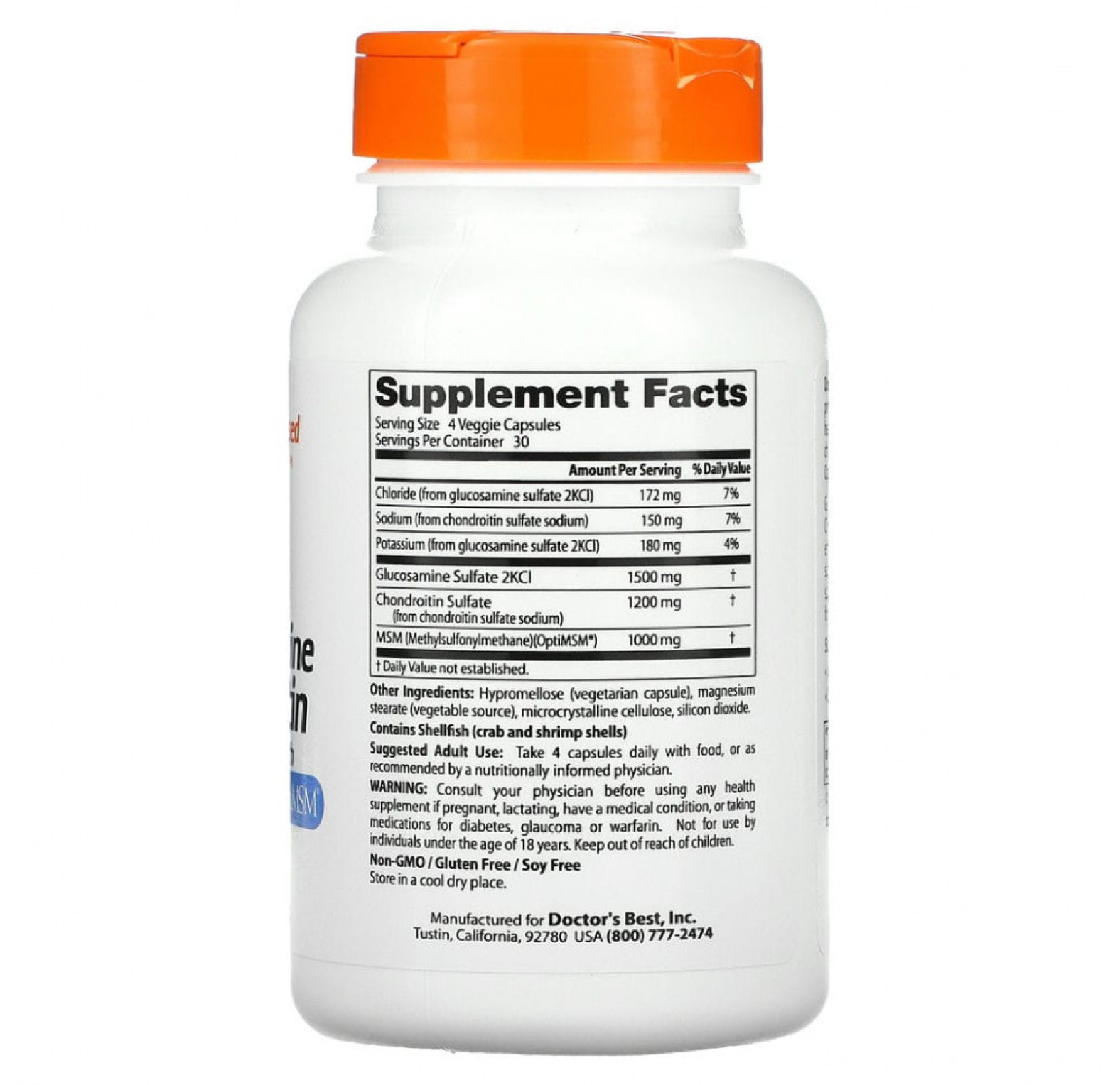 Doctor's Best, глюкозамин, хондроитин и МСМ с OptiMSM, 120 вегетарианских капсул