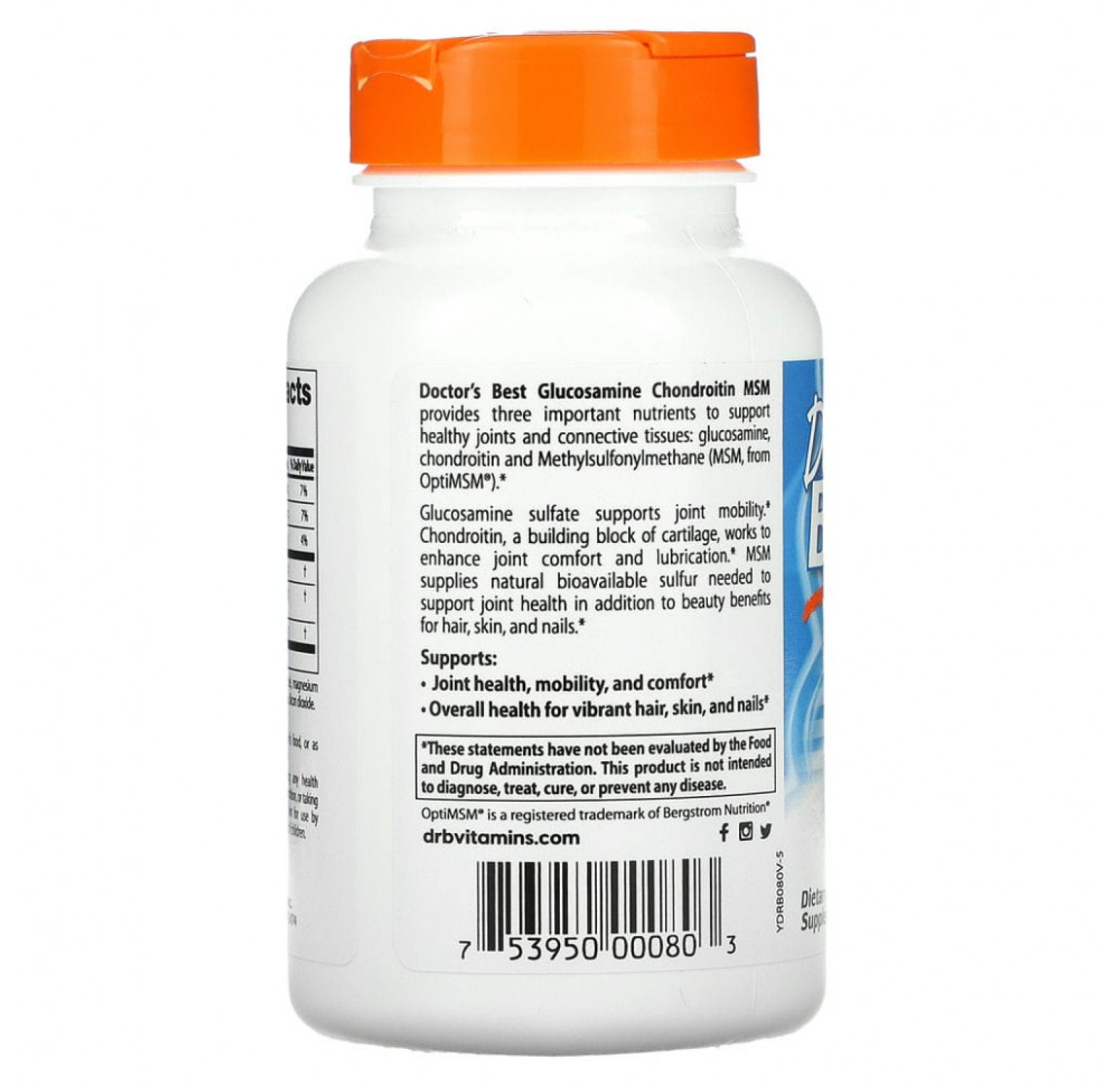 Doctor's Best, глюкозамин, хондроитин и МСМ с OptiMSM, 120 вегетарианских капсул