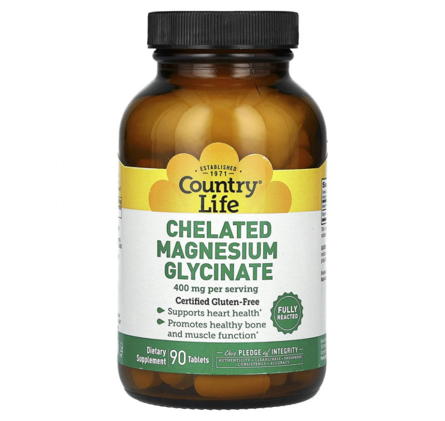 Country Life, хелатный глицинат магния, 133 мг, 90 таблеток