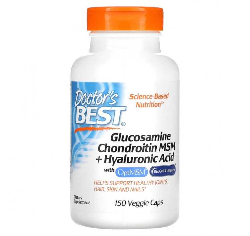 Doctor's Best, глюкозамин, хондроитин и МСМ с гиалуроновой кислотой, 150 вегетарианских капсул