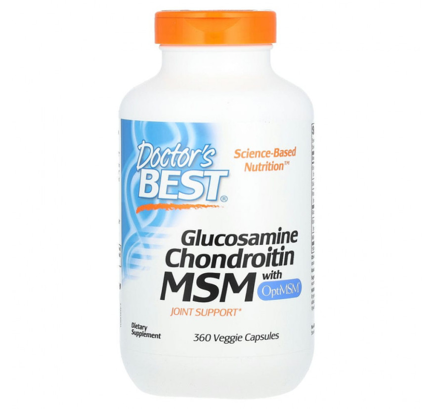 Doctor's Best, глюкозамин, хондроитин и МСМ с OptiMSM, 360 вегетарианских капсул