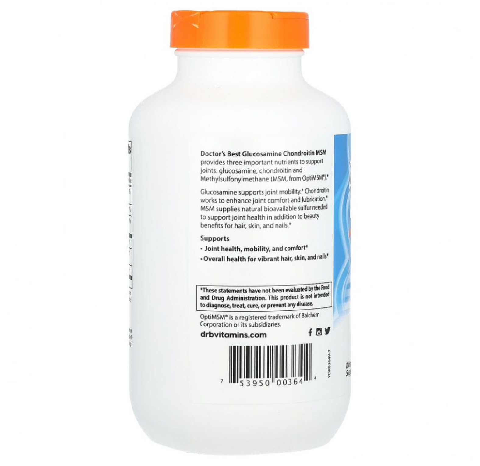 Doctor's Best, глюкозамин, хондроитин и МСМ с OptiMSM, 360 вегетарианских капсул