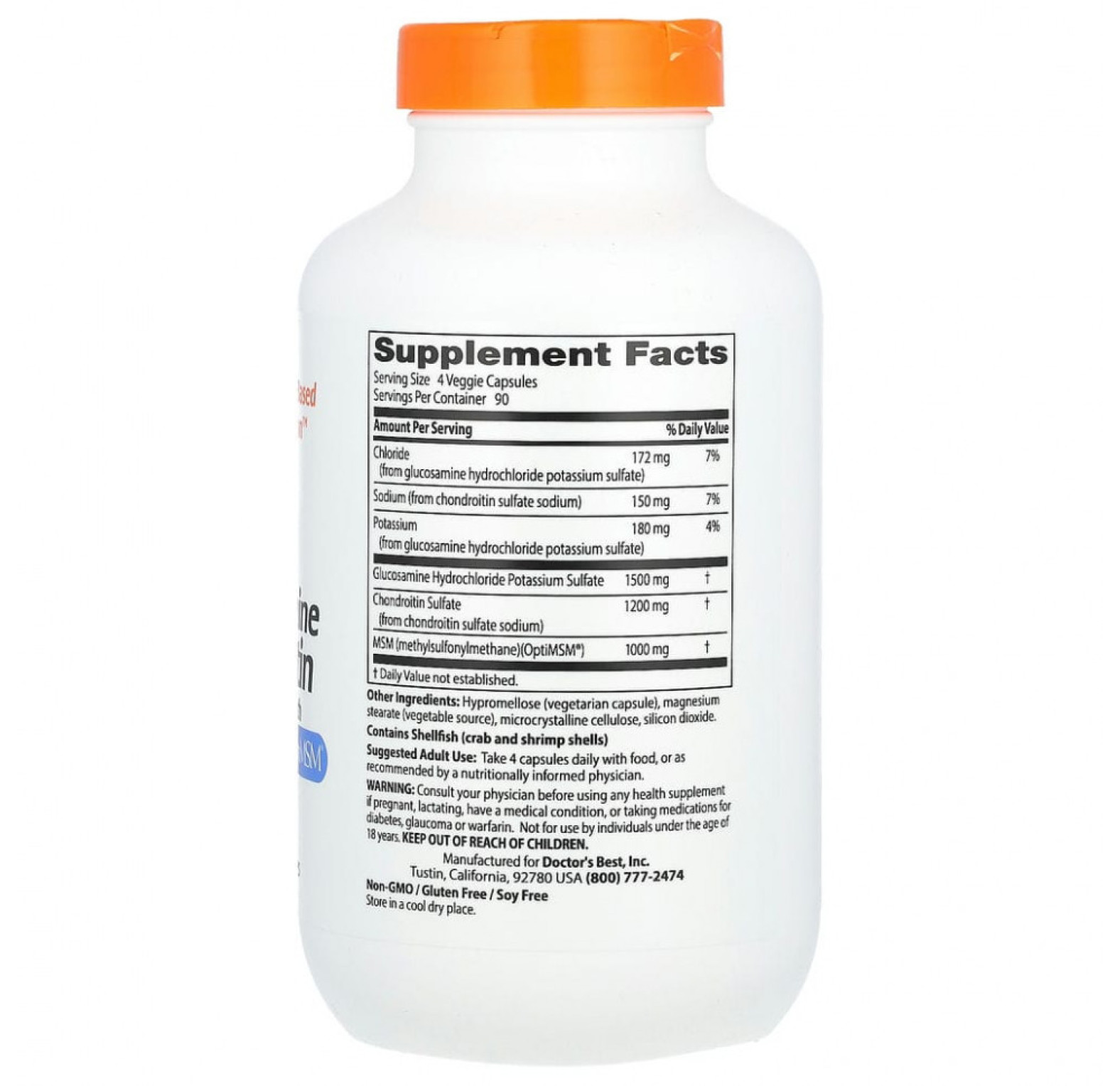 Doctor's Best, глюкозамин, хондроитин и МСМ с OptiMSM, 360 вегетарианских капсул