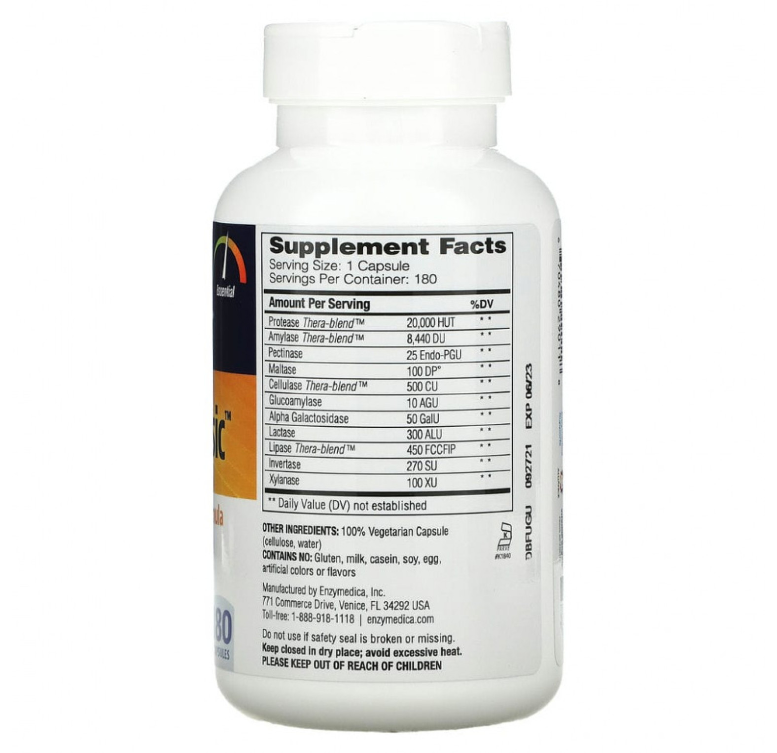 Enzymedica, Digest Basic, формула с основными ферментами, 180 капсул
