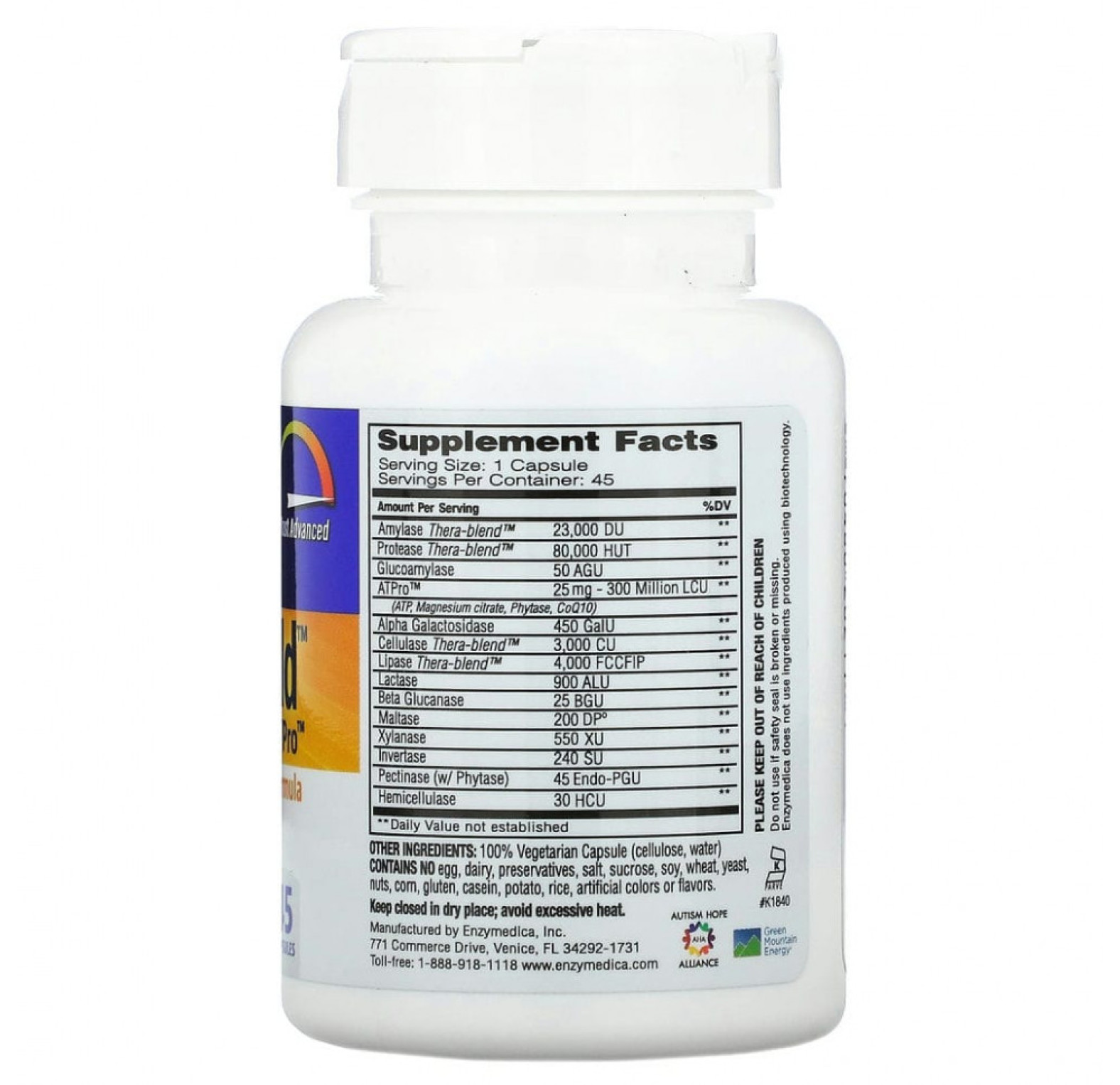 Enzymedica, Digest Gold с ATPro, добавка с пищеварительными ферментами, 45 капсул