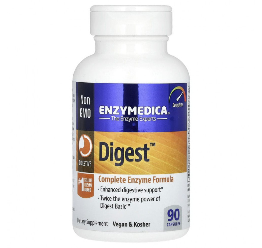 Enzymedica, Digest, полная формула ферментов, 90 капсул