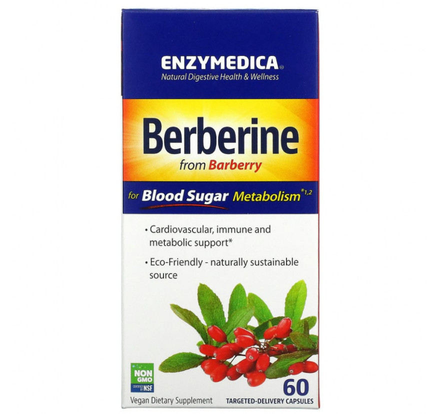 Enzymedica, берберин для метаболизма сахара в крови, 60 капсул целенаправленного действия