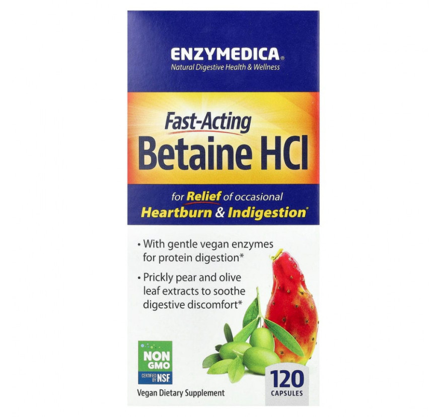 Enzymedica, бетаин гидрохлорид, 120 капсул