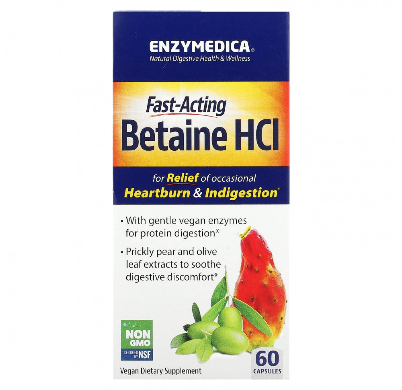 Enzymedica, Быстродействующий бетаин гидрохлорид, 60 капсул
