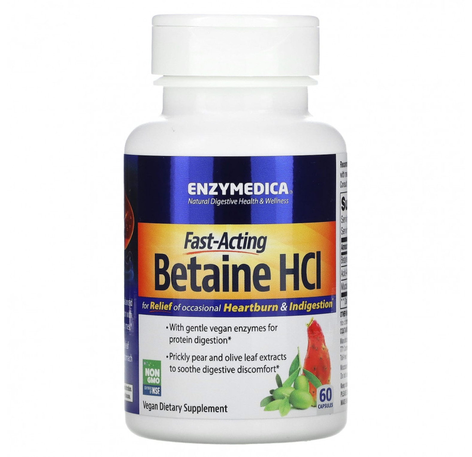 Enzymedica, Быстродействующий бетаин гидрохлорид, 60 капсул