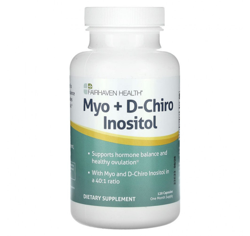 Fairhaven Health, мио-инозитол и D-хиро-инозитол, 120 капсул