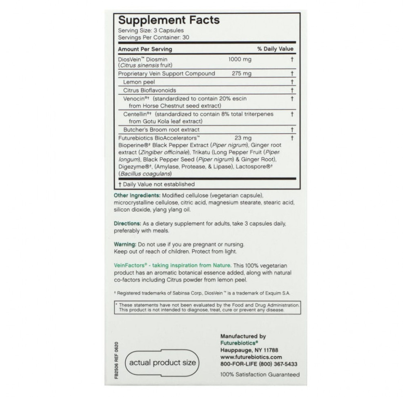 Futurebiotics, VeinFactors, противоварикозный комплекс, 90 вегетарианских капсул