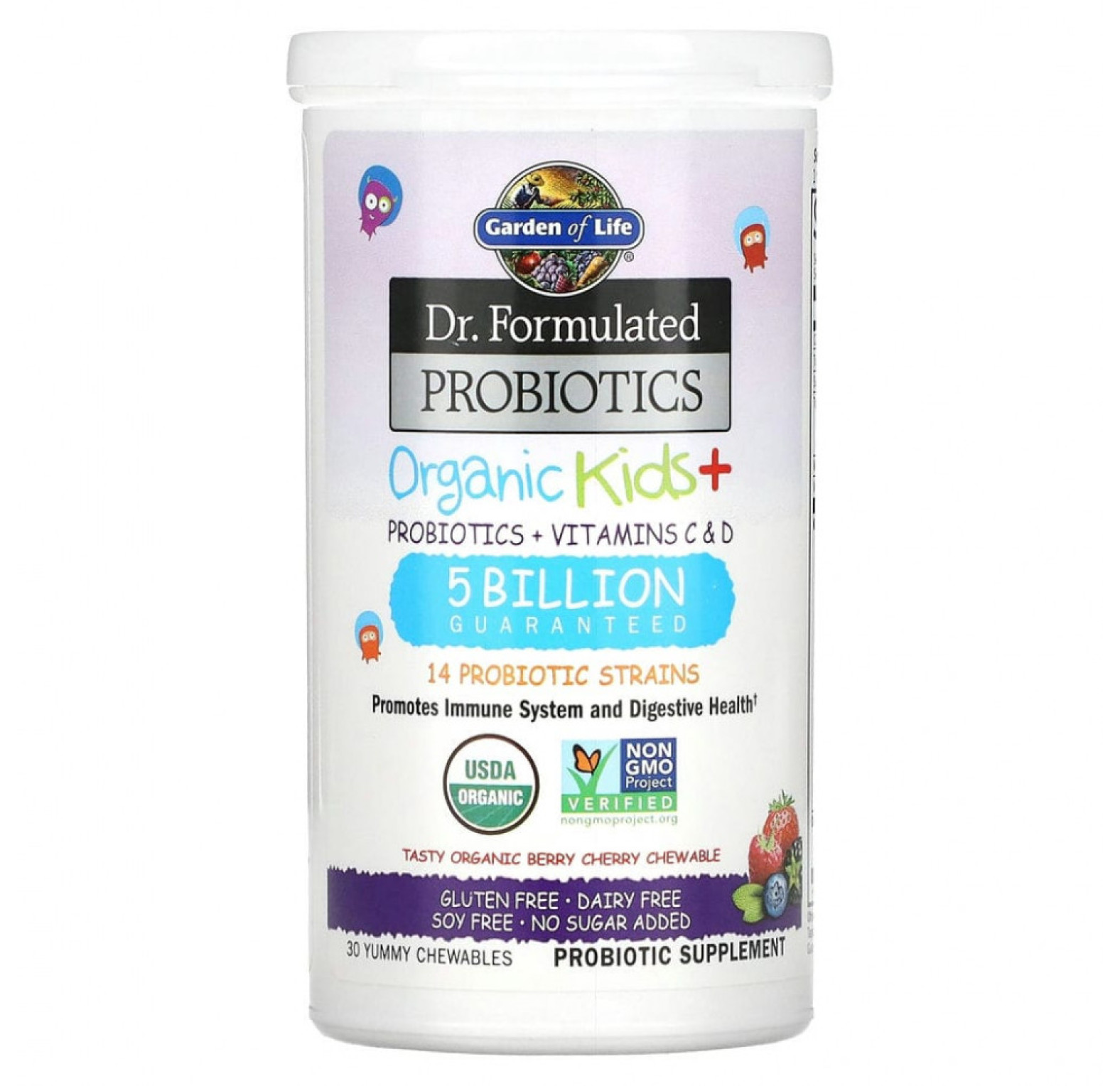 Garden of Life, Dr. Formated Probiotics, Organic Kids +, вкус ягод и вишни, 30 жевательных таблеток