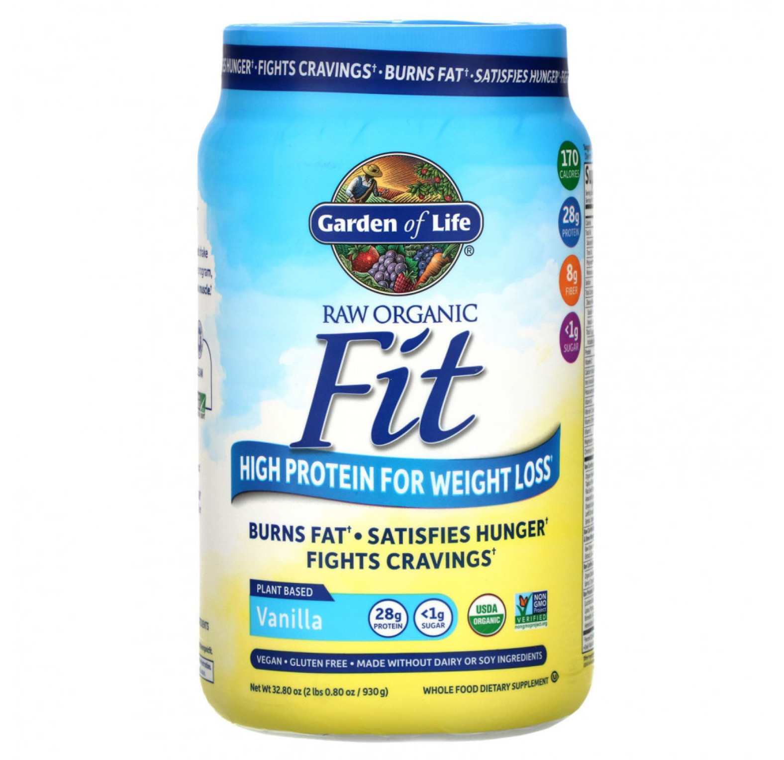 Garden of Life, RAW Organic Fit, с высоким содержанием белка для снижения веса, ваниль, 930 г