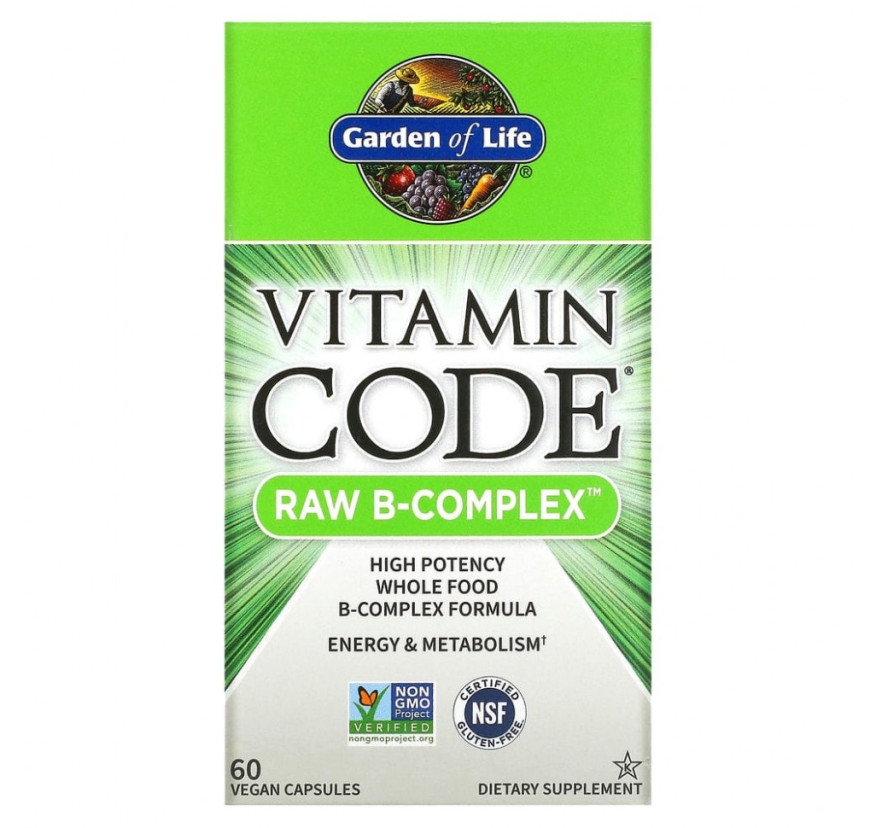 Garden of Life, Vitamin Code, Raw B-Complex, комплекс витаминов группы В, 60 веганских капсул