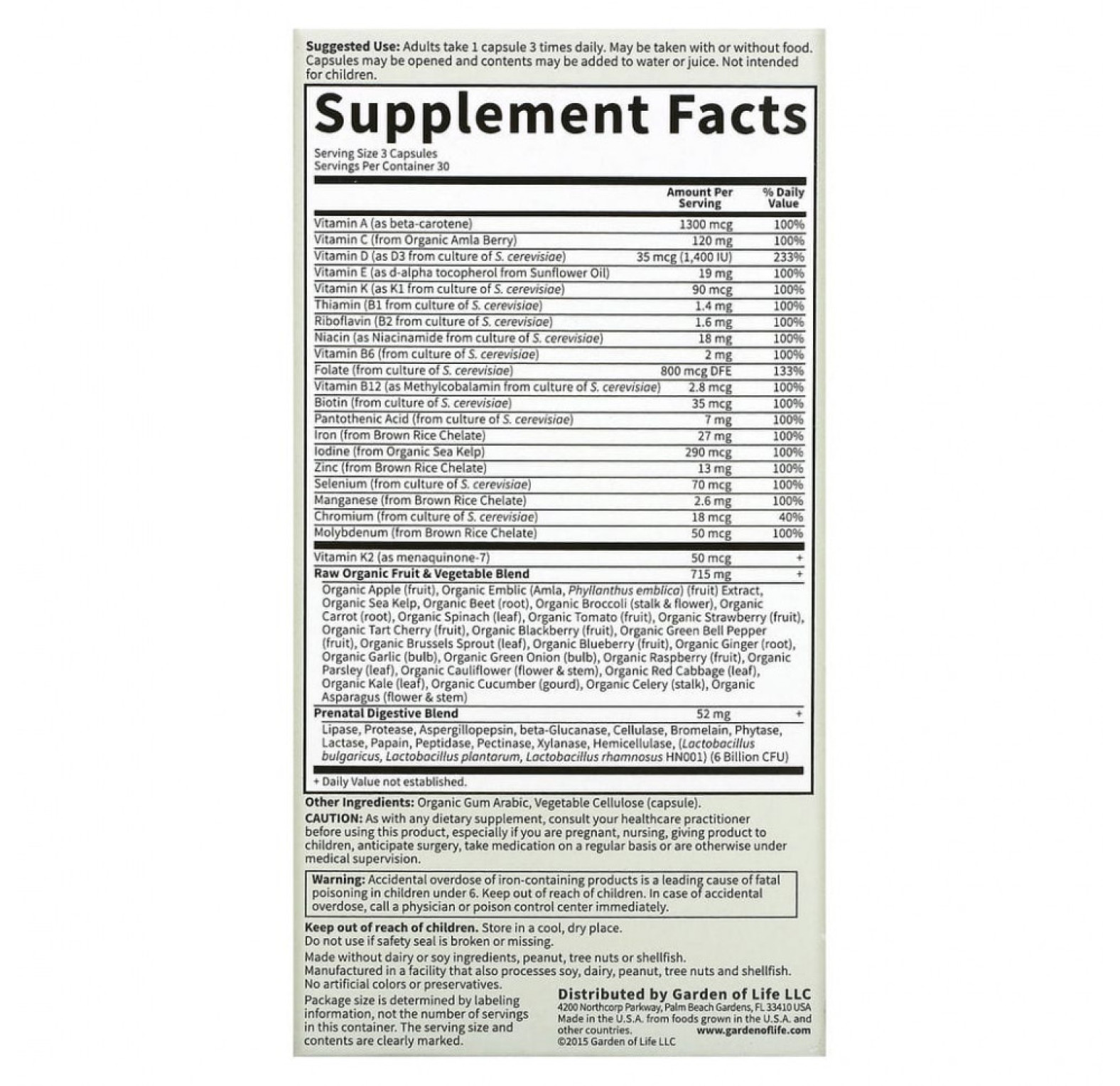 Garden of Life, Vitamin Code, RAW Prenatal, 90 вегетарианских капсул