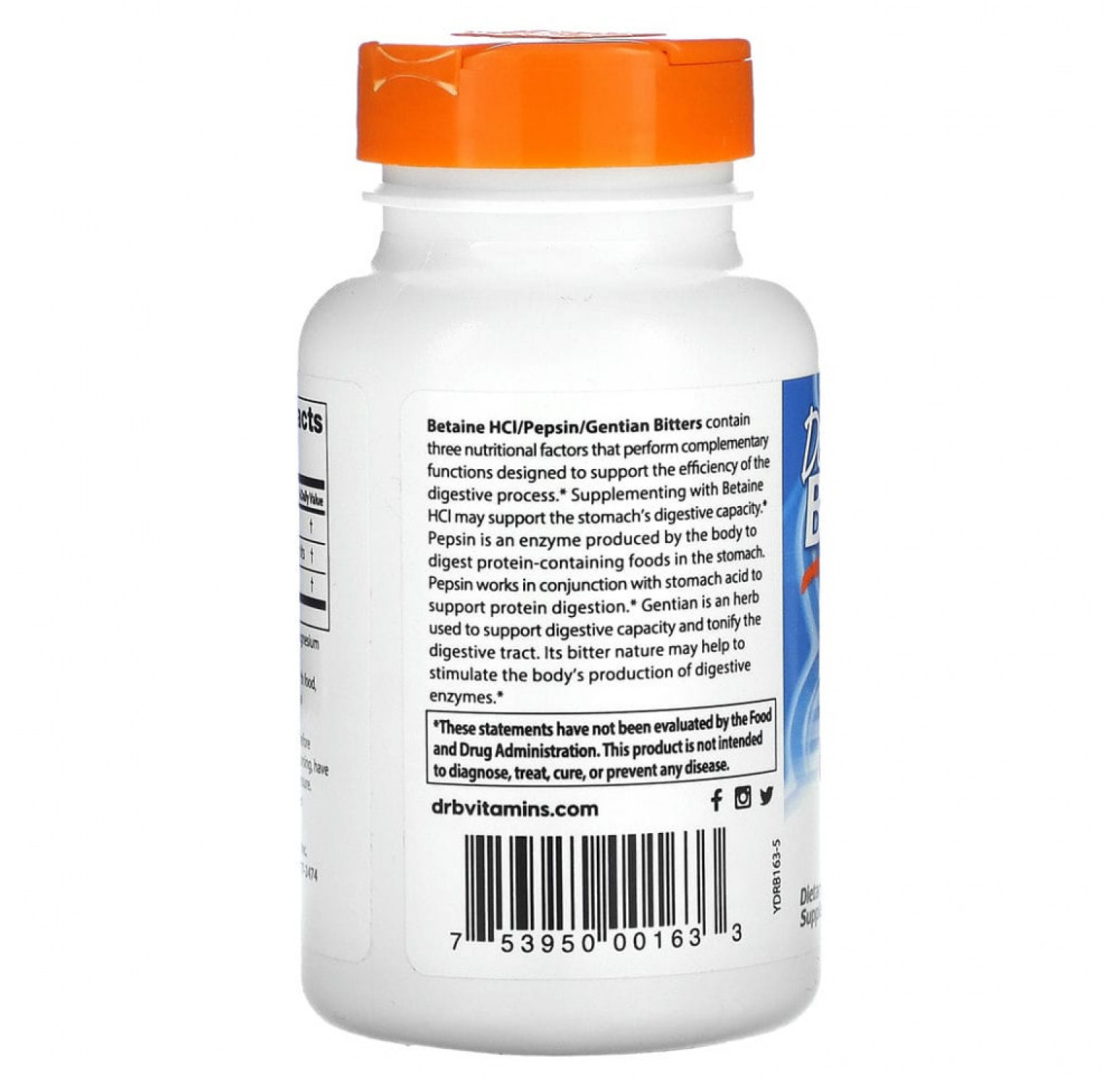 Doctor's Best, горькая настойка из бетаингидрохлорида, пепсина и горечавки, 120 капсул