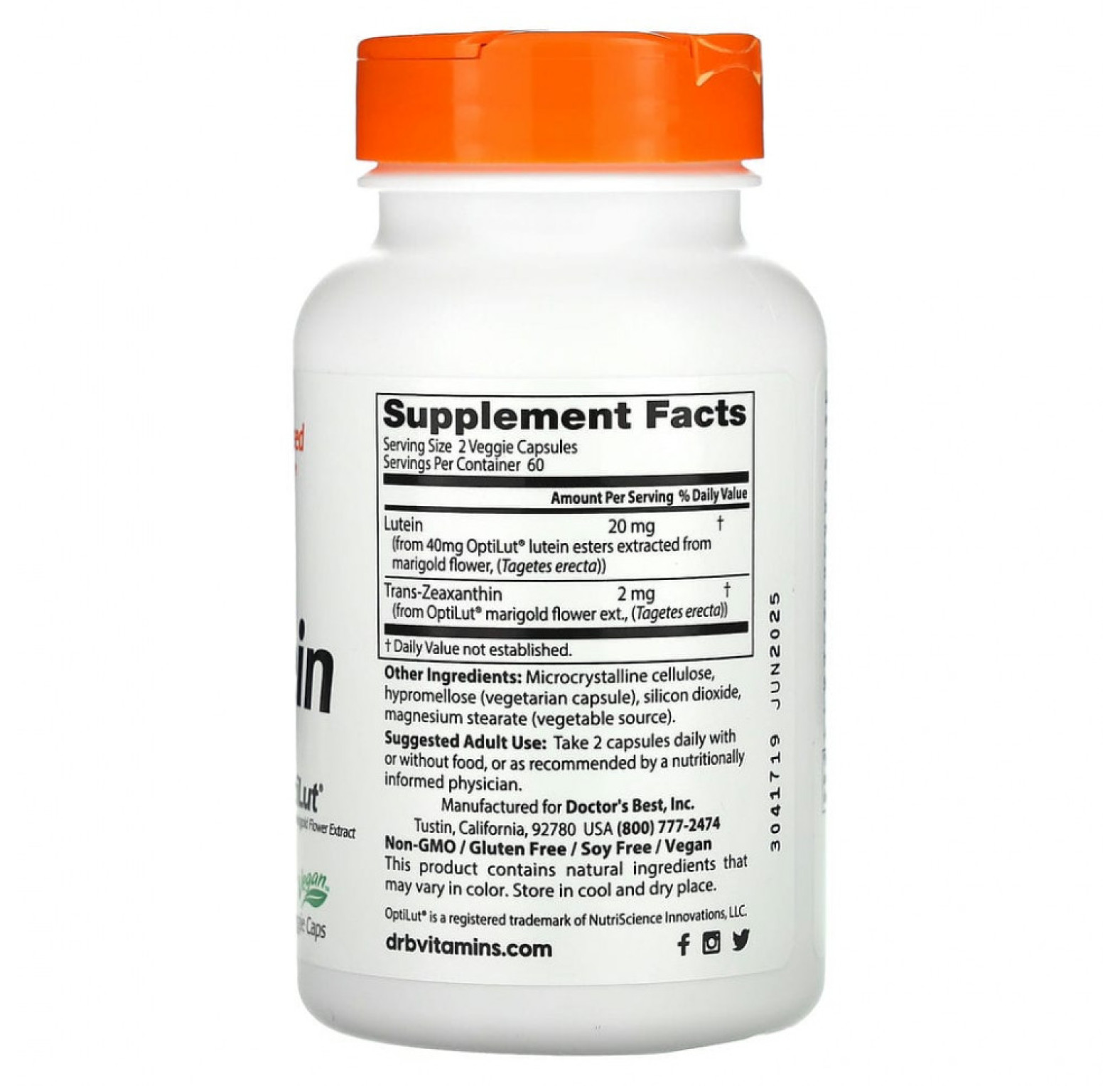 Doctor's Best, лютеин из OptiLut, 10 мг, 120 растительных капсул