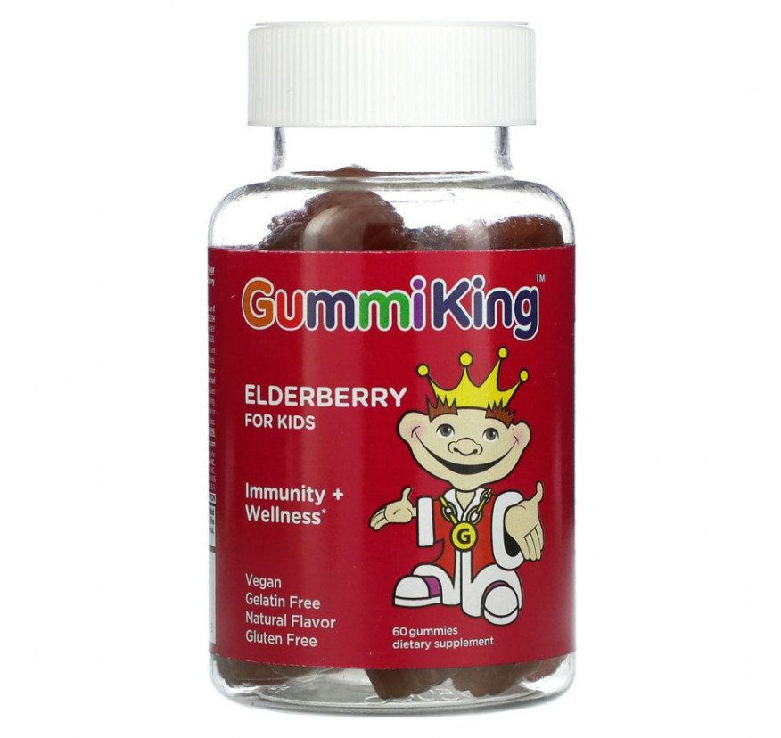 GummiKing, Бузина для детей, для иммунитета и хорошего самочувствия, малина, 60 жевательных таблеток