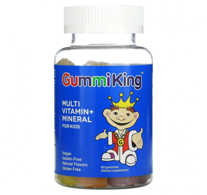 GummiKing, мультивитамины и микроэлементы для детей, со вкусом клубники, апельсина, лимона, винограда, вишни и грейпфрута, 60 жевательных таблеток