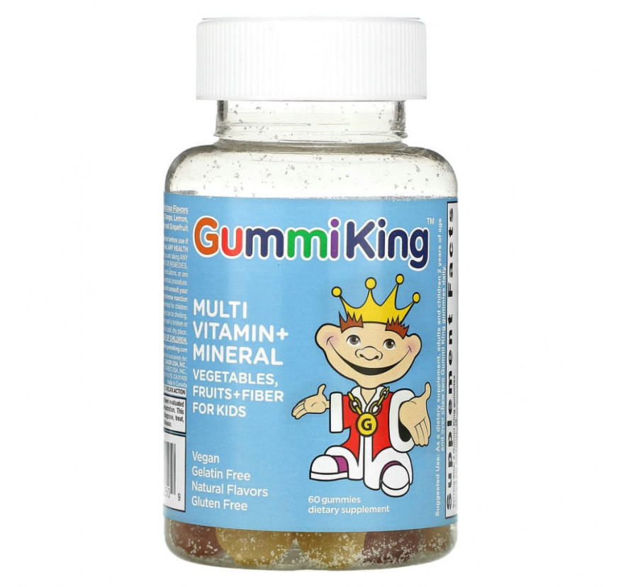GummiKing, мультивитамины и микроэлементы, овощи, фрукты и клетчатка для детей, 60 жевательных таблеток