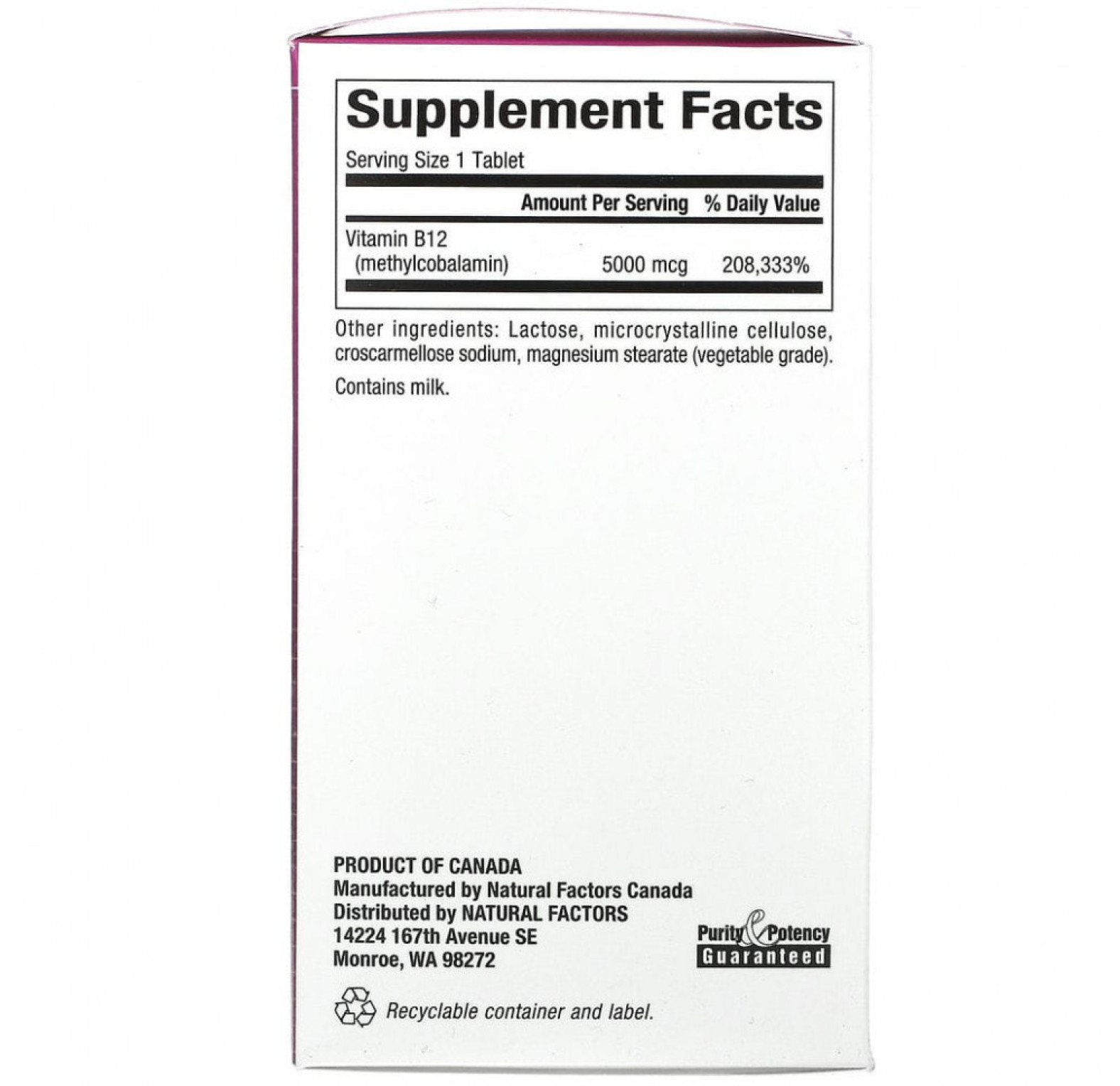 Natural Factors, витамин B12, метилкобаламин, 5000 мкг, 60 жевательных таблеток