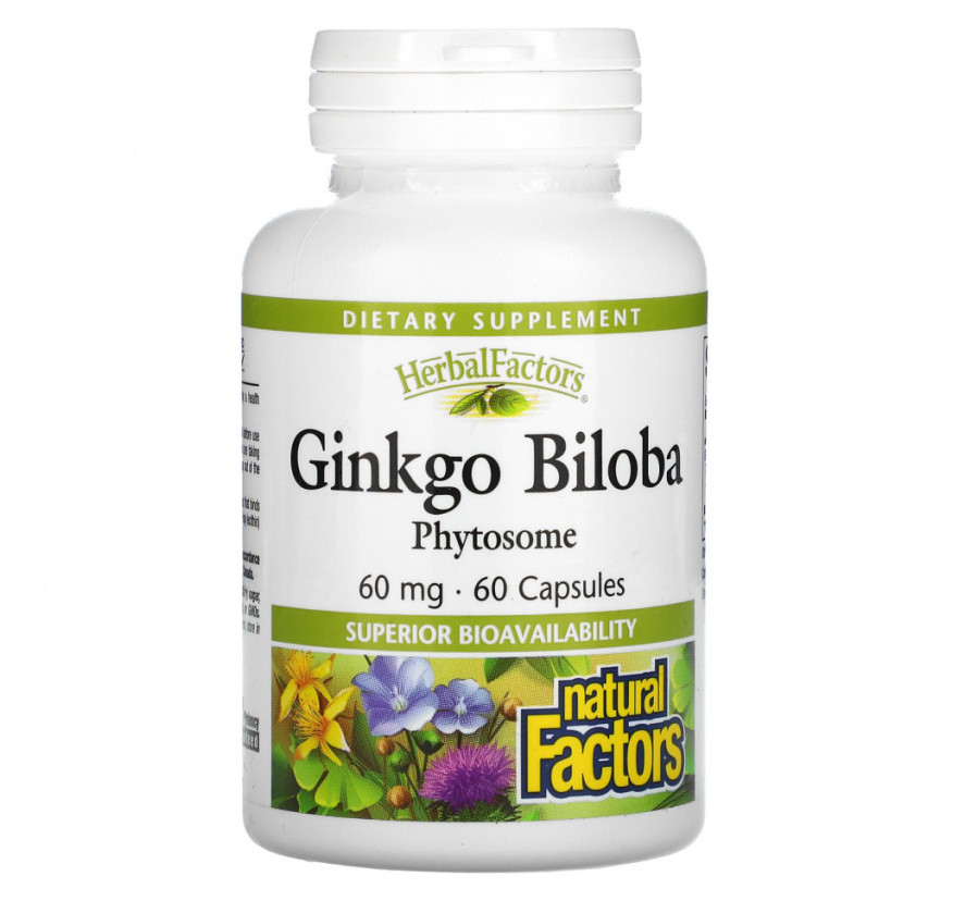 Natural Factors, фитосомы гинкго билоба, 60 мг, 60 капсул