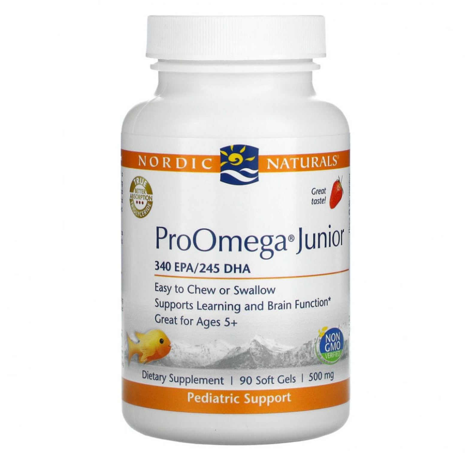 Nordic Naturals, ProOmega Junior, клубничный вкус, 340 мг, 90 мягких таблеток