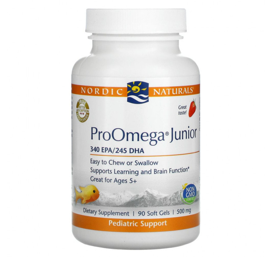 Nordic Naturals, ProOmega Junior, клубничный вкус, 340 мг, 90 мягких таблеток