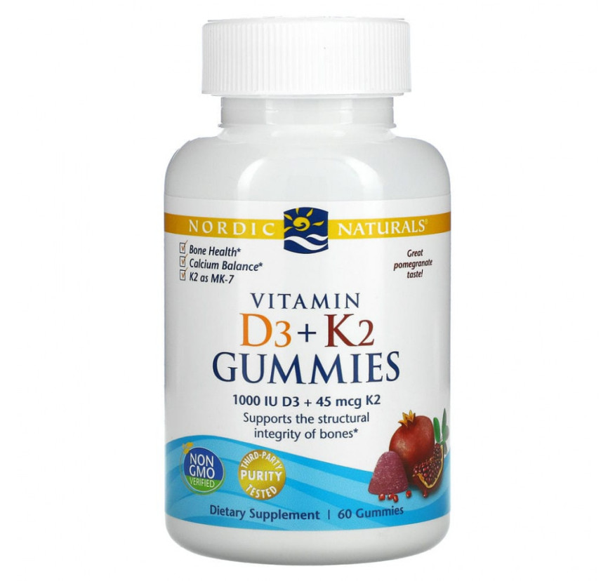 Nordic Naturals, жевательные конфеты с витаминами D3 и K2, гранат, 60 жевательных конфет