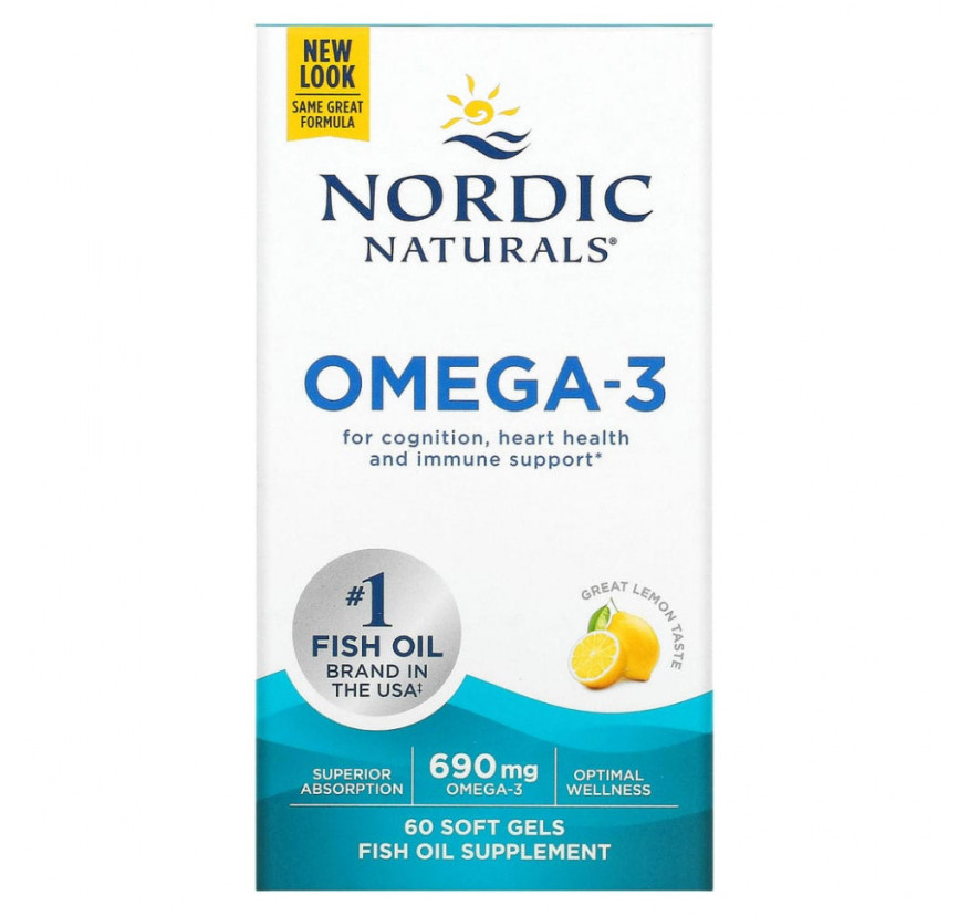 Nordic Naturals, Омега-3, с лимонным вкусом, 345 мг, 60 капсул
