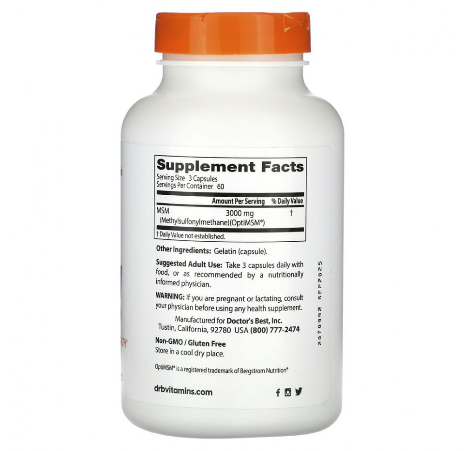 Doctor's Best, МСМ с OptiMSM, 1000 мг, 180 капсул