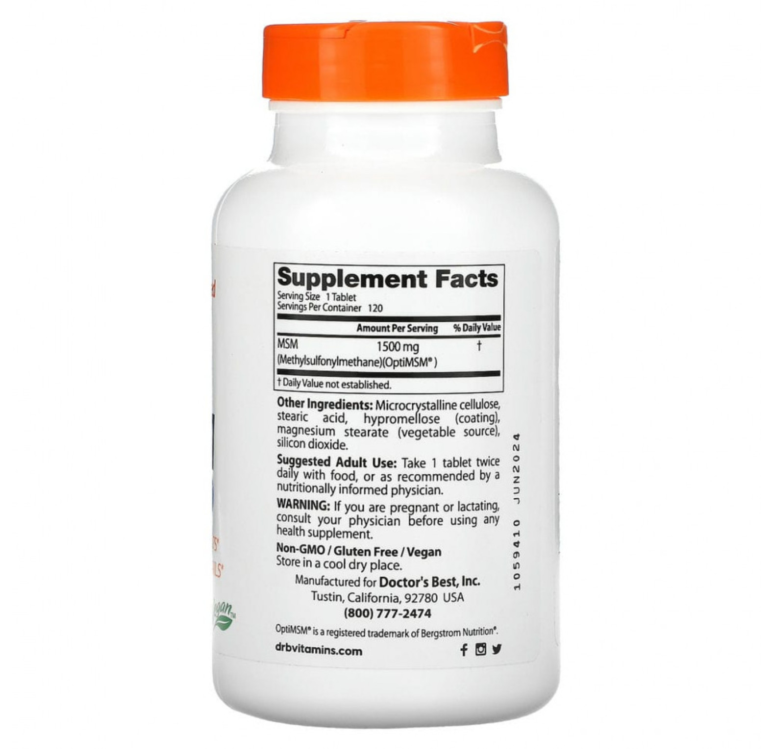Doctor's Best, МСМ с OptiMSM, 1500 мг, 120 таблеток