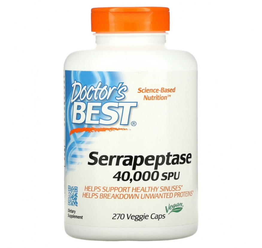 Doctor's Best, серрапептаза, 270 вегетарианских капсул (Товар снят с продажи)